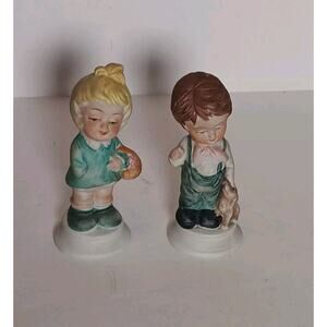 Lot of 2 Vintage Napcoware Little Girl Basket & Boy Dog No C 8546Japan